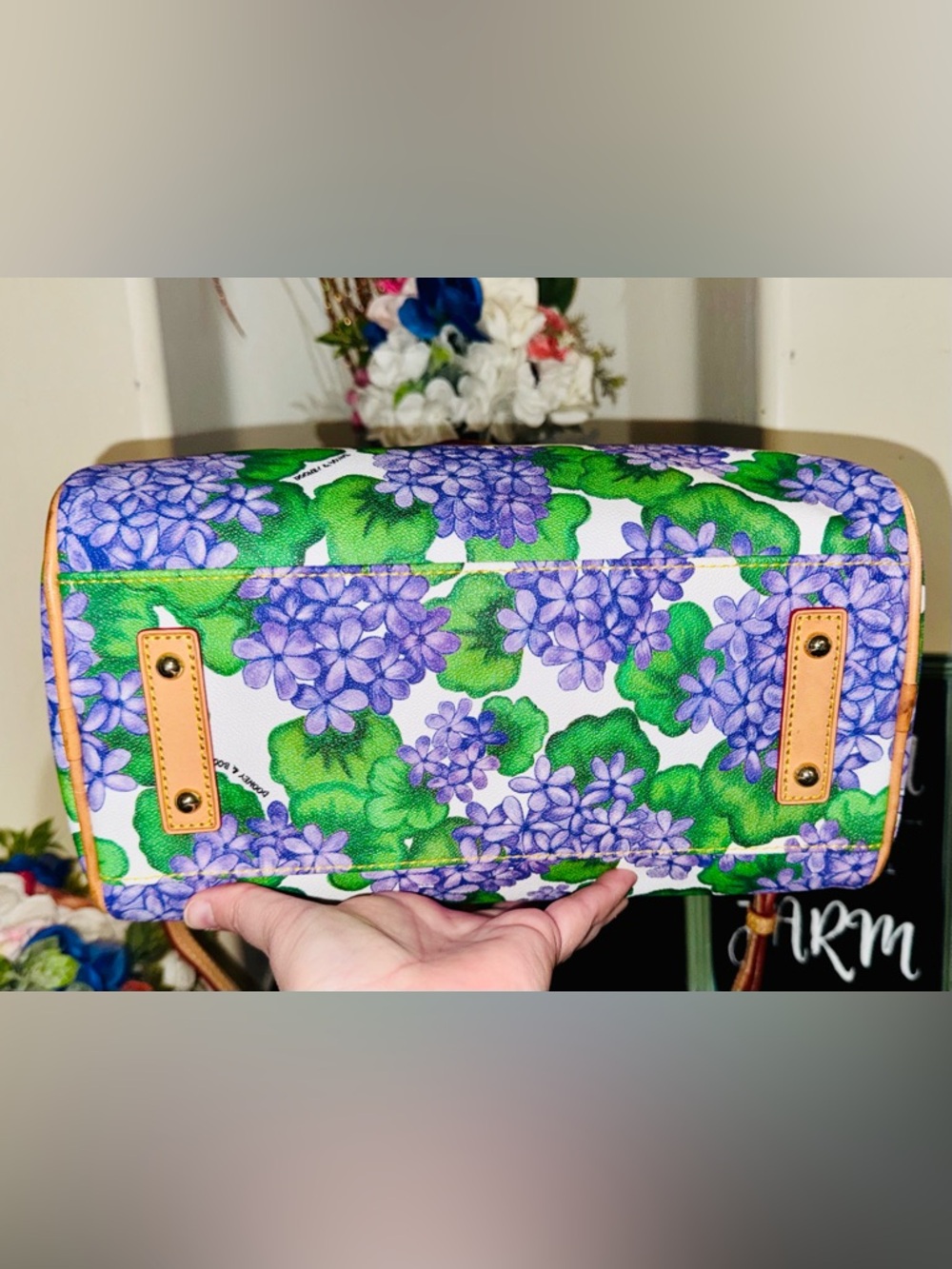 Dooney & Bourke Purple Hydrangea Floral Satchel & coin-pouch - EUC - Picture 12 of 16